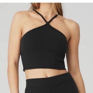 Alo ribbed Black / white Halter Crop Top small Lot of 2